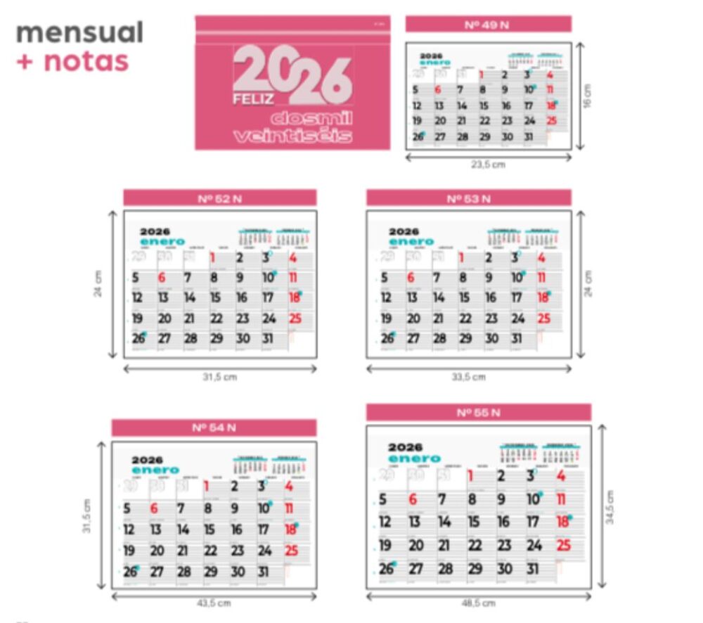 FALDILLAS CALENDARIO 2026 CON NOTAS